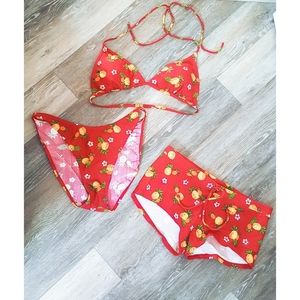 Gossip Swimwear Red Pineapple Print 3 Piece Bikini